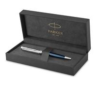 PARKER Sonnet Penna a Sfera, Laccata Metal e Blue con Finiture Cromate, Punta Medio con Ricarica Inchiostro Nero, Confezione Regalo