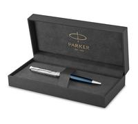 PARKER Sonnet Penna a Sfera, Laccata Metal e Blue con Finiture Cromate, Punta Medio con Ricarica Inchiostro Nero, Confezione Regalo