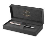 PARKER Sonnet Penna a Sfera, Laccata Metal e Grey On Finiture Placcate In Oro Rosa, Punta Medio con Ricarica Inchiostro Nero, Confezione Regalo