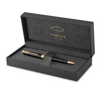 PARKER Sonnet Penna a Sfera, Laccatura di Colore Nero con Finiture in Oro, Pennino Medio, Confezione Regalo