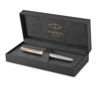 PARKER Sonnet Penna Stilografica, Acciaio Inossidabile con Finiture in Oro, Pennino Sottile, Confezione Regalo, Argento