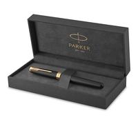 PARKER Sonnet Penna Stilografica, Laccatura di Colore Nero Opaco con Finiture in Oro, Pennino Sottile, Confezione Regalo