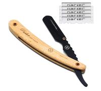 Parker SRP, rasoio da barbiere con lama dritta e manico in legno di pino con braccio per lama in acciaio inossidabile per professionisti, 5 lame incluse