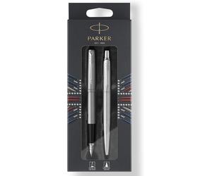 Parker Taccuino Pacco Doppio Acciaio Inox a Sfera E Penna Stilografica Medio