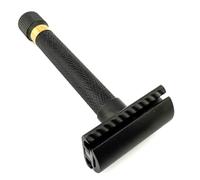 Parker Variant - Rasoio di sicurezza regolabile Anniversary Edition, colore nero e oro, in ottone massiccio, con 5 impostazioni, design a due pezzi, manico pesante per rasatura di precisione