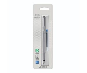 Parker Vector Fountain Pen Stainless Steel with Chrome Trim Medium Nib Blu