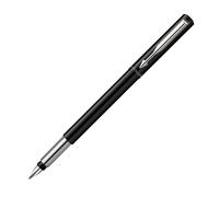 Parker Vector Fountain Pen Black with Chrome Trim Medium Nib Blue Ink Ha