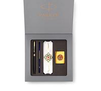 Parker Vector - Penna stilografica ricaricabile con bordo dorato, in acciaio inox, con astuccio e punta dorata (1 pezzo, inchiostro blu), ideale come regalo di lusso per professionisti