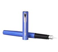 Parker Vector XL, penna stilografica laccata blu metallizzata su ottone, punta fine con ricarica inchiostro nero, cofanetto Prestige