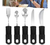 Parkinson Posate Wegreat - Set di 5 posate adattive, forchetta, cucchiaino da tè, coltello, posate per Parkinson anziani disabili per Parkinson, tremori a mano