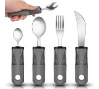 Parkinson - Set di 4 posate per anziani, manici extra larghi, con coltello, forchetta, cucchiaio per artrite disabili, persone anziane Parkinson (grigio)