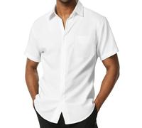 PARKLEES Camicia casual da uomo a maniche corte con bottoni, bianco, XX-Large