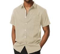 PARKLEES Camicia casual da uomo a maniche corte con bottoni, Cachi, S