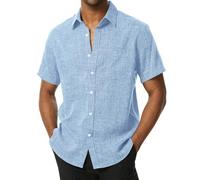 PARKLEES Camicia casual da uomo a maniche corte con bottoni, Cielo blu, 3XL