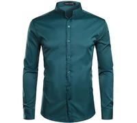 PARKLEES - Camicia da uomo a manica lunga, slim fit, facile da stirare, con colletto a punta, per l'ufficio e il tempo libero, blu-verde, S