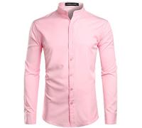 PARKLEES - Camicia da uomo a manica lunga, slim fit, facile da stirare, con colletto a punta, per l'ufficio e il tempo libero, Colore: rosa., M