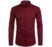 PARKLEES - Camicia da uomo a manica lunga, slim fit, facile da stirare, con colletto a punta, per l'ufficio e il tempo libero, vinaccia, M