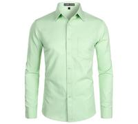 PARKLEES Camicia da uomo a manica lunga, tinta unita, Slim Fit, casual, da lavoro, formale, con bottone e tasca, Verde menta, XXL