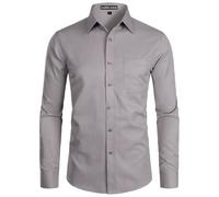 PARKLEES Camicia da uomo a manica lunga, tinta unita, Slim Fit, casual, da lavoro, formale, con bottone e tasca, Grigio cemento., S