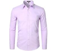 PARKLEES Camicia da uomo a manica lunga, tinta unita, Slim Fit, casual, da lavoro, formale, con bottoni e tasca, S