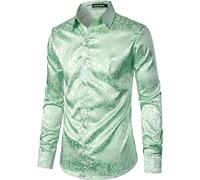 PARKLEES Camicia da uomo a maniche lunghe slim fit con stampa floreale di lusso, tessuto di raso simile alla seta, versatile da indossare per matrimoni, feste, balli, affari, casual - XL, XL