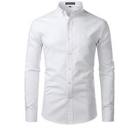 PARKLEES Camicia da uomo a maniche lunghe, Slim Fit, Oxford, con bottoni, per uno stile casual elegante, bianco, S