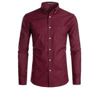 PARKLEES Camicia da uomo a maniche lunghe, Slim Fit, Oxford, con bottoni, per uno stile Smart Casual, Bordeaux, M