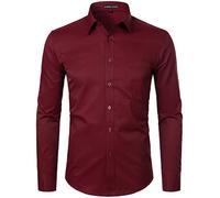 PARKLEES - Camicia da uomo a maniche lunghe, slim fit, per il tempo libero, il business e i matrimoni, con tasca sul petto, XL