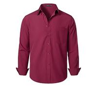 PARKLEES Camicia da uomo a maniche lunghe, tinta unita, antirughe, con taschino, vestibilità regolare, casual, da lavoro, con bottoni, Bordeaux, 3XL