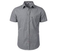 PARKLEES Camicia da uomo casual a quadri con bottoni in cotone a maniche corte a quadretti, vestibilità regolare con tasca, A quadretti neri., XL