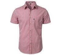 PARKLEES Camicia da uomo casual a quadri con bottoni in cotone a maniche corte a quadretti, vestibilità regolare con tasca, A quadretti rossi, L