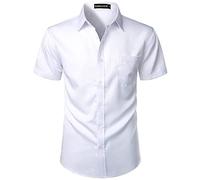 PARKLEES Camicia da uomo casual urbana elegante slim fit a maniche corte con bottoni e tasca, bianco, S