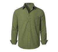 PARKLEES Camicia da uomo con vestibilità regolare Solido senza rughe Maniche lunghe Casual Business Button Up Camicie con tasca, Verde militare, S