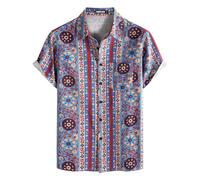 PARKLEES - Camicia da uomo in cotone e lino, stile vintage anni 70, modello retrò a maniche corte con bottoni, 3XL