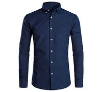 Parklees - Camicia da uomo Slim Fit a maniche lunghe, Oxford, button down, per il business e il tempo libero, blu navy, XL
