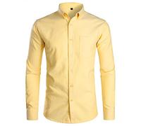PARKLEES - Camicia da uomo Slim Fit a maniche lunghe, Oxford, button down, per il business e il tempo libero, giallo., M