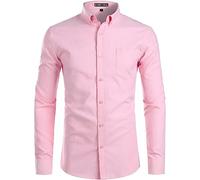 PARKLEES Camicia da uomo Slim Fit a maniche lunghe, Oxford, stile smart casual con bottoni, rosa, L