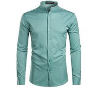 PARKLEES Camicia da uomo, tinta unita, slim fit, facile da stirare, a maniche lunghe, con colletto alto, per il tempo libero, turchese, S