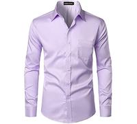 PARKLEES Camicia da uomo urbana elegante casual business slim fit a maniche lunghe con bottoni e taschino, Lavanda, XL