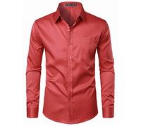 PARKLEES Camicia da uomo urbana elegante casual business slim fit a maniche lunghe con bottoni e taschino, S