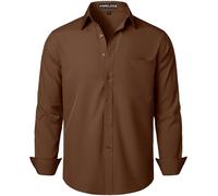 PARKLEES Camicia da uomo vestibilità regolare tinta unita senza pieghe a maniche lunghe camicia casual da lavoro con bottoni e tasca, Marrone, XL