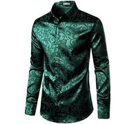 PARKLEES Camicia di lusso da uomo in jacquard a maniche lunghe, vestibilità aderente, in raso, con stampa floreale, camicie per matrimoni, ballo di fine anno, S