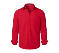 PARKLEES Camicia elegante da uomo, vestibilità regolare, a maniche lunghe, tinta unita, antirughe, con bottoni, casual e da lavoro, con taschino, Rosso fiamma., 3XL