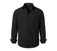 PARKLEES Camicia elegante da uomo, vestibilità regolare, tinta unita, senza pieghe, a maniche lunghe, casual, da lavoro, con bottoni e tasca, Nero , M