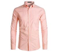 PARKLEES Camicia Oxford da uomo slim fit a maniche lunghe smart casual con bottoni, Arancione, L