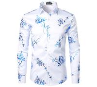 PARKLEES Camicie da uomo a maniche lunghe con stampa rosa dorata, vestibilità aderente, per balli studenteschi, Zzcl22-bianco Royal Blue, M