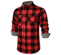 PARKLEES Camicie da uomo classiche ed eleganti, vestibilità regolare, casual, a maniche lunghe, con bottoni, in pile scozzese, con tasca, rosso nero, L