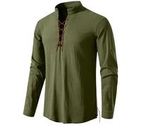 PARKLEES Camicie da uomo in cotone retrò con lacci a maniche lunghe per pirati rinascimentali vichinghi medievali, Verde foresta, XXL