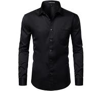 PARKLEES Camicie da uomo slim fit formale manica lunga casual da festa di affari con tasca sul petto, Nero , M
