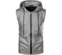 PARKLEES Maglietta da uomo con paillettes metallizzate con zip senza maniche con cappuccio e tasca a marsupio, SV17-Argento, L
